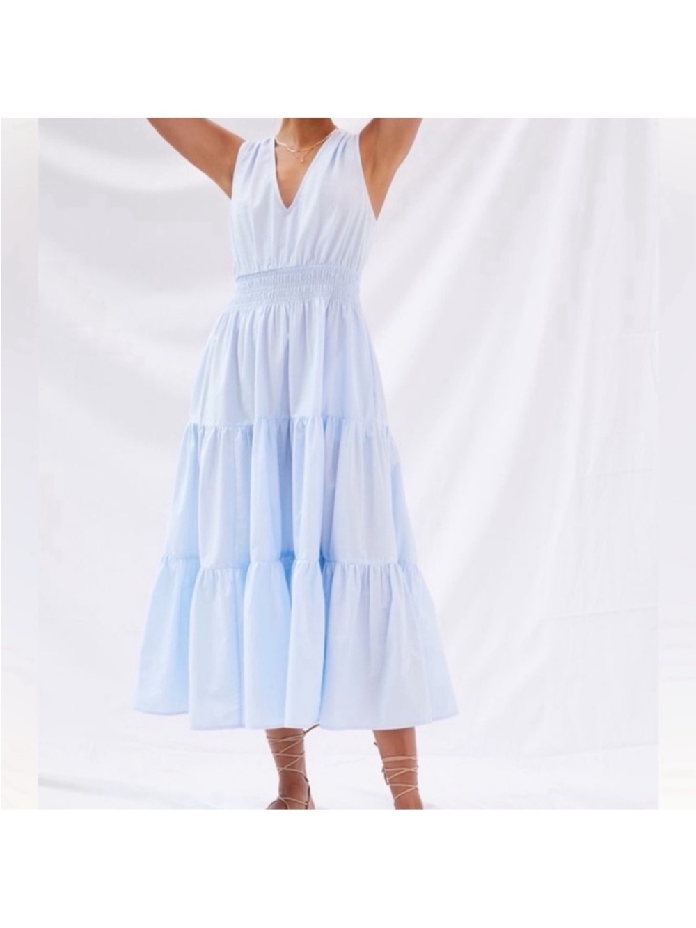 Anthropologie Pale Blue Tiered V-Neck Maxi Dress